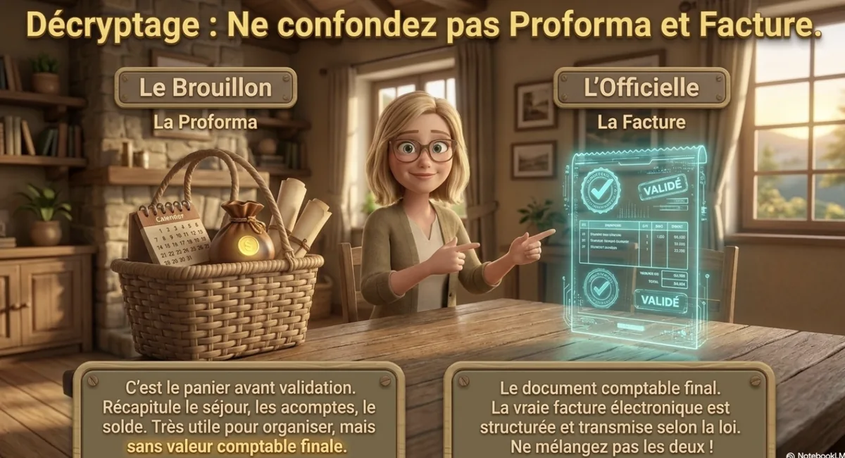 comparaison entre facture proforma et facture électronique officielle pour un gîte